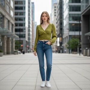 Lulus Pleat Lime Green Pleated Long Sleeve Women Top Blouse Babydoll Size S New.